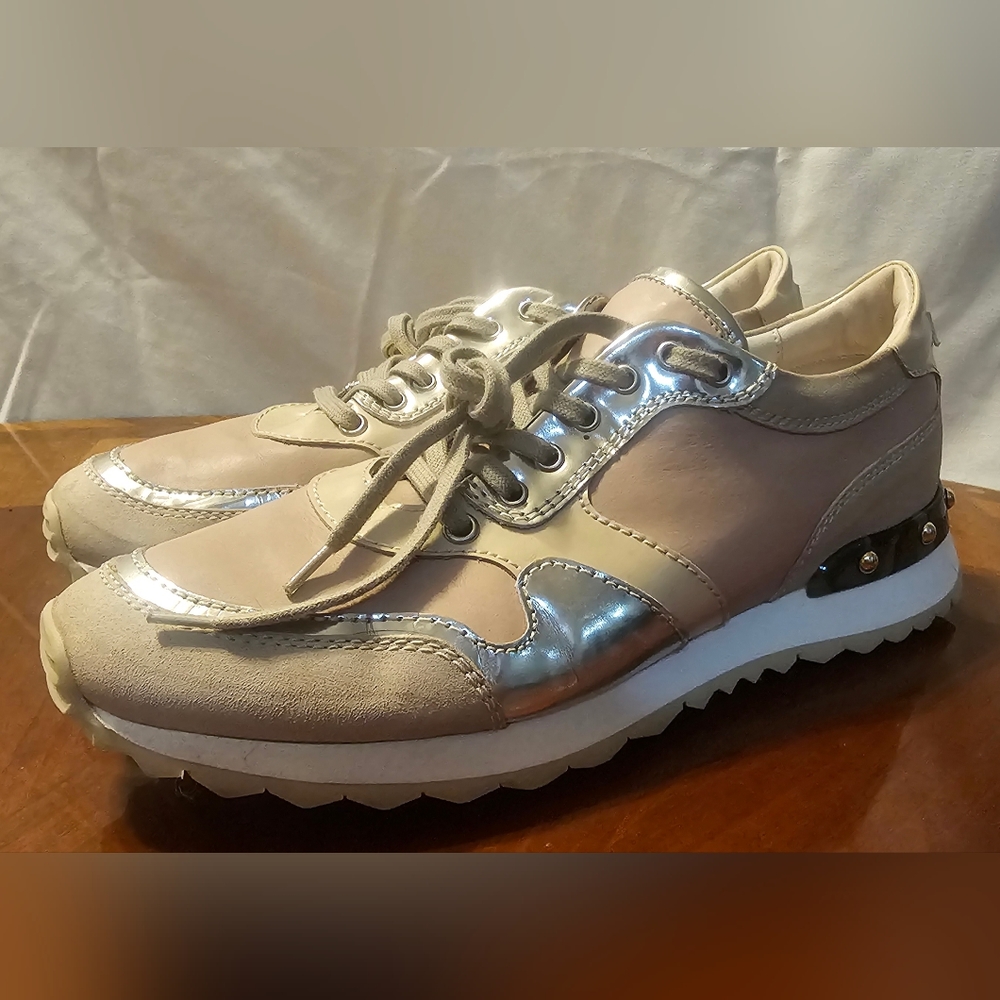 Attilio Giusti Leombruni Studded Leather Razor Sneakers Pink/Tan/Gold/Camo SZ 7